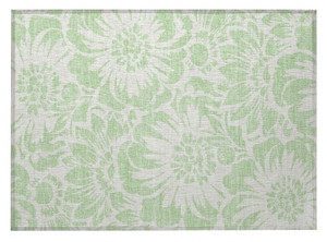 2' X 3' Mint Green and Ivory Floral Washable Non Skid Indoor Outdoor Area Rug