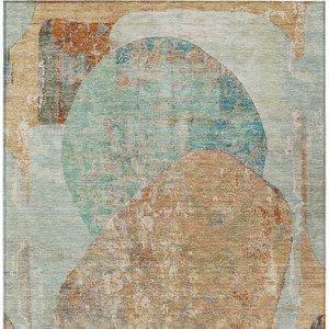 5' X 8' Teal Blue And Copper Abstract Washable Indoor Outdoor Area Rug