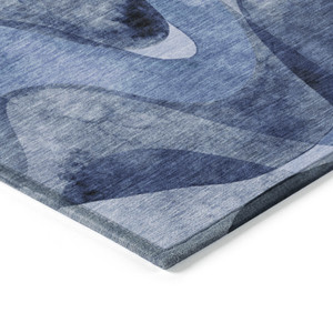 5' X 8' Navy Blue Abstract Washable Non Skid Indoor Outdoor Area Rug - 608219079444