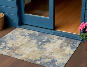 3' X 5' Gold And Beige Abstract Washable Indoor Outdoor Area Rug - Gold, Beige