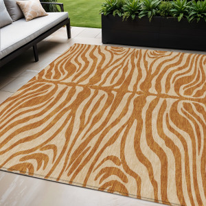 5' X 8' Copper And Tan Animal Print Washable Indoor Outdoor Area Rug