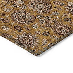 5' X 8' Copper Beige And Taupe Floral Washable Indoor Outdoor Area Rug