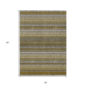 3' X 5' Coffee And Taupe Striped Washable Indoor Outdoor Area Rug