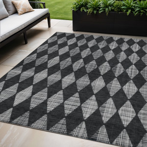 5' X 8' Charcoal Geometric Washable Indoor Outdoor Area Rug