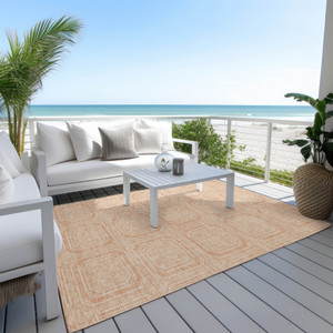 3' X 5' Peach And Beige Geometric Washable Indoor Outdoor Area Rug - 880016785531