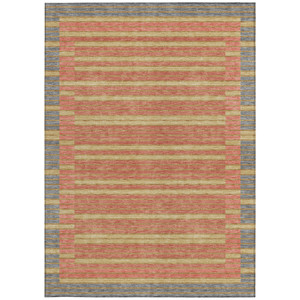 5' X 8' Pewter And Gold Striped Washable Indoor Outdoor Area Rug