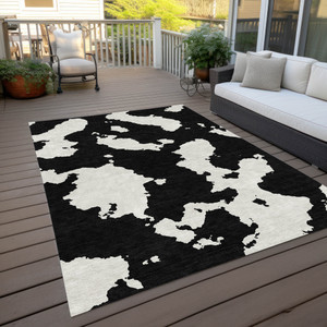 3' X 5' Black And Ivory Abstract Washable Indoor Outdoor Area Rug - 880016499971