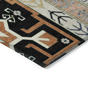 3' X 5' Black Ivory And Copper Aztec Washable Indoor Outdoor Area Rug