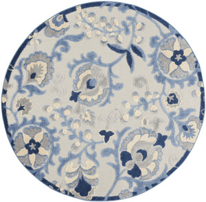 4' Blue And Gray Round Floral Indoor Outdoor Area Rug