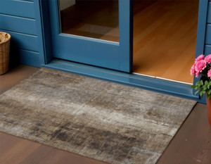 3' X 5' Brown And Ivory Abstract Washable Indoor Outdoor Area Rug - 880016734331