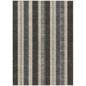 5' X 8' Black And Ivory Striped Washable Indoor Outdoor Area Rug - Black, Ivory