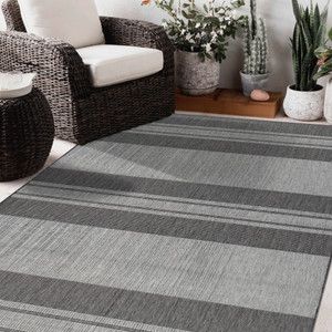 8' x 10' Blue and Gray Striped Stain Resistant Indoor Outdoor Area Rug - 606114882831