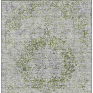 5' X 8' Olive Green Floral Medallion Washable Indoor Outdoor Area Rug