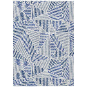 5' X 8' Navy Blue And Denim Blue Geometric Washable Indoor Outdoor Area Rug