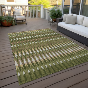 5' X 8' Olive Green Brown And Gold Southwestern Washable Indoor Outdoor Area Rug