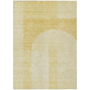 3' X 5' Gold Ivory And Yellow Geometric Washable Indoor Outdoor Area Rug