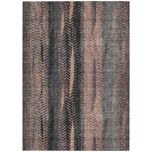 3' X 5' Blue Charcoal And Copper Botanical Leaves Washable Indoor Outdoor Area Rug