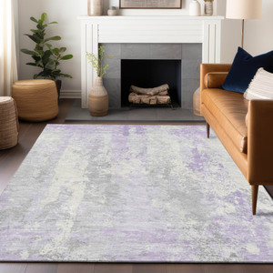 3' X 5' Lavender And Ivory Abstract Washable Indoor Outdoor Area Rug - 880016681130