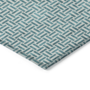 3' X 5' Teal Blue And Silver Geometric Washable Indoor Outdoor Area Rug - Teal Blue, Silver