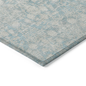5' X 8' Aqua Damask Washable Indoor Outdoor Area Rug