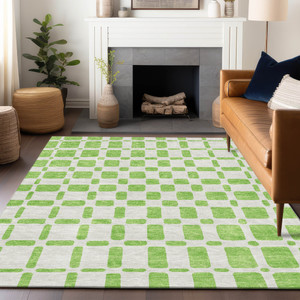 5' X 8' Lime Green And Ivory Geometric Washable Indoor Outdoor Area Rug - 608219389932
