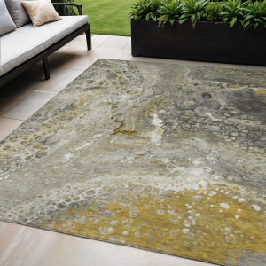 5' X 8' Taupe Brown And Beige Abstract Washable Indoor Outdoor Area Rug