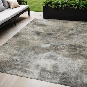 5' X 8' Beige Taupe And Gray Abstract Washable Indoor Outdoor Area Rug