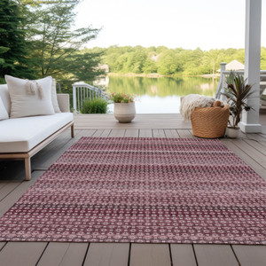 5' X 8' Red And Burgundy Striped Washable Indoor Outdoor Area Rug