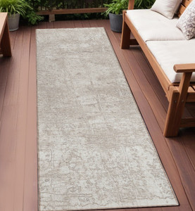 8' Runner Ivory Abstract Washable Non Skid Indoor Outdoor Runner Rug - 608219058692