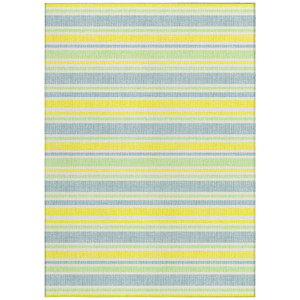 5' X 8' Blue and Yellow Striped Washable Non Skid Indoor Outdoor Area Rug