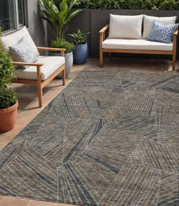 5' X 8' Brown Black And Gray Geometric Washable Indoor Outdoor Area Rug
