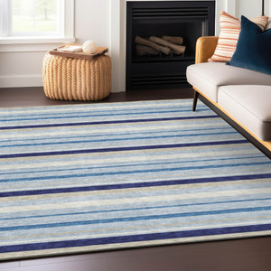 5' X 8' Blue Purple And Gray Striped Washable Indoor Outdoor Area Rug