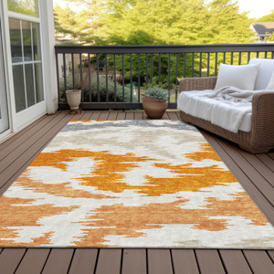 3' X 5' Orange Beige And Ivory Abstract Washable Indoor Outdoor Area Rug