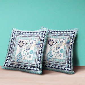 20" x 20" Beige Peacock Blown Seam Floral Indoor Outdoor Throw Pillow