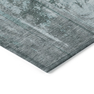 5' X 8' Teal Blue Charcoal And Gray Abstract Washable Indoor Outdoor Area Rug - Teal Blue, Charcoal, Gray