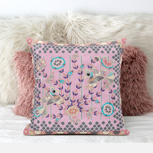 26" x 26" Pink Peacock Blown Seam Floral Indoor Outdoor Throw Pillow - 606114755210