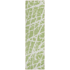 8' Runner Green and White Abstract Washable Non Skid Indoor Outdoor Runner Rug