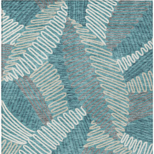 3' X 5' Teal Blue Gray And Ivory Floral Washable Indoor Outdoor Area Rug