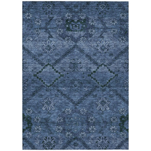 5' X 8' Navy Blue And Denim Blue Floral Washable Indoor Outdoor Area Rug Transitional Style - Navy Blue, Denim Blue Color