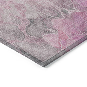3' X 5' Pink And Gray Floral Washable Indoor Outdoor Area Rug