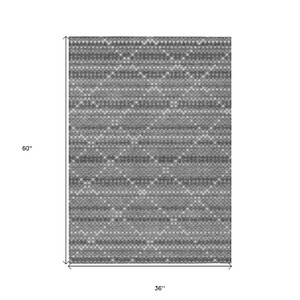 3' X 5' Gray And Silver Geometric Washable Indoor Outdoor Area Rug - 880016631180