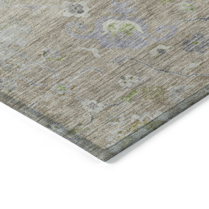 3' X 5' Beige Gray And Green Floral Washable Indoor Outdoor Area Rug