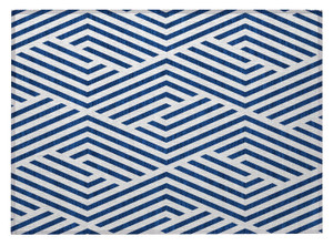 2' X 3' Navy and White Geometric Washable Non Skid Indoor Outdoor Area Rug