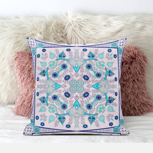 26" X 26" Light Blue Blown Seam Floral Indoor Outdoor Throw Pillow Decor