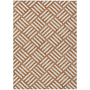 3' X 5' Orange And Ivory Geometric Washable Indoor Outdoor Area Rug - Orange, Ivory