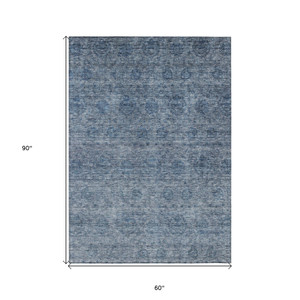 5' X 8' Blue And Ivory Floral Washable Indoor Outdoor Area Rug - 880016869996