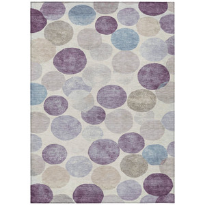5' X 8' Plum Beige And Denim Blue Geometric Washable Indoor Outdoor Area Rug