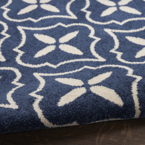 8' X 10' Navy Blue And Ivory Geometric Indoor Outdoor Area Rug - Navy Blue, Ivory