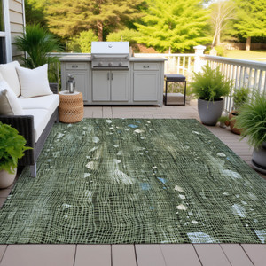3' X 5' Fern Green And Beige Abstract Washable Indoor Outdoor Area Rug - 880016768305