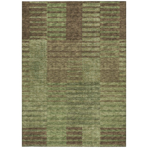 5' X 8' Brown Taupe And Green Striped Washable Indoor Outdoor Area Rug